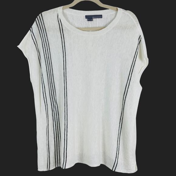 360Sweater Womens XS White 100% Linen Oversized Cap Sleeve Sweater Beachy Luxury - Picture 1 of 11